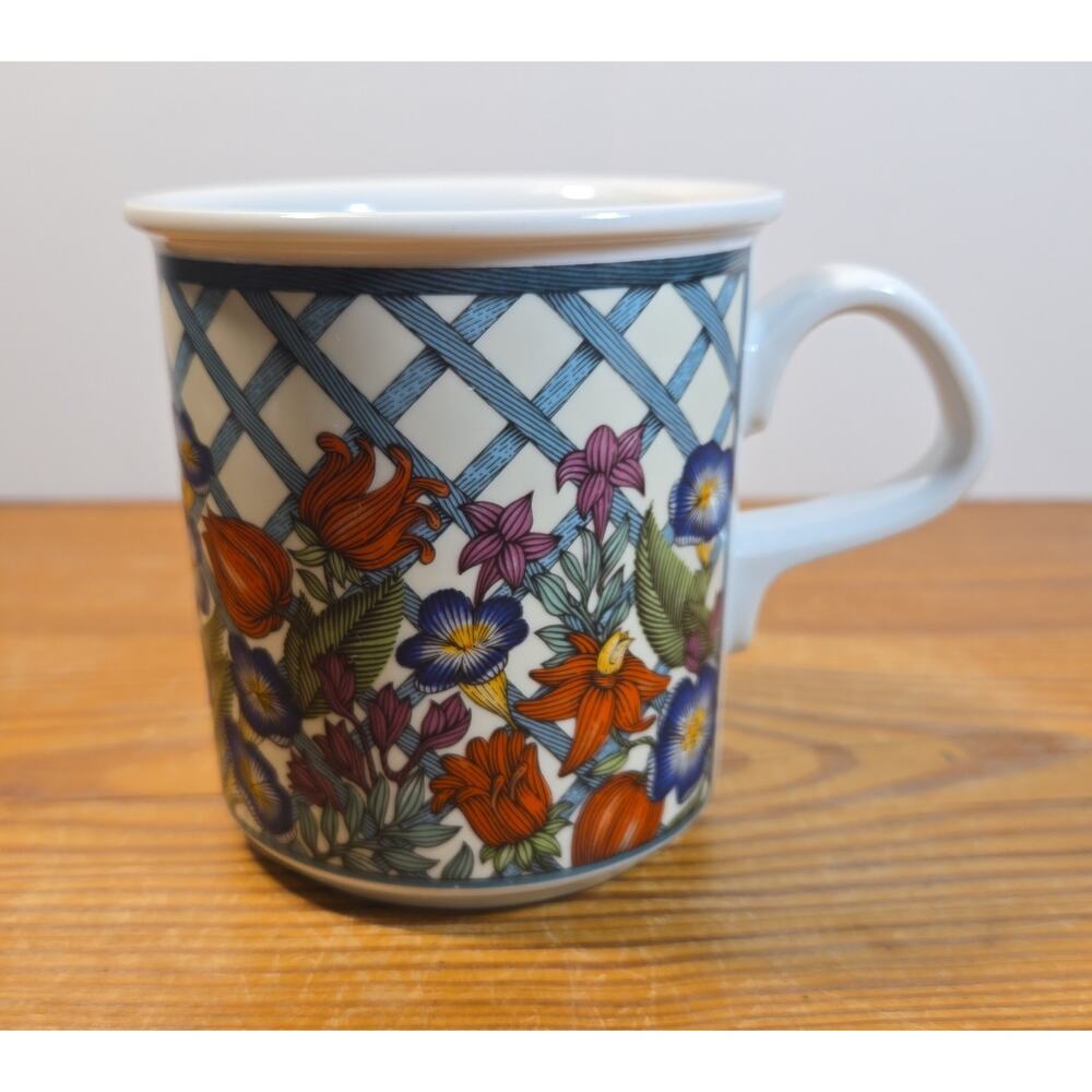 Dansk Nordic Garden Dinnerware Coffee Mug Cup Lattice Floral Pattern